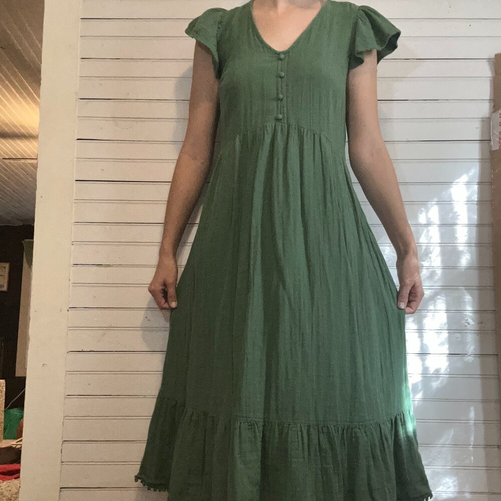 Small Time and Tru Forest Olive Green Cotton Maxi Dress